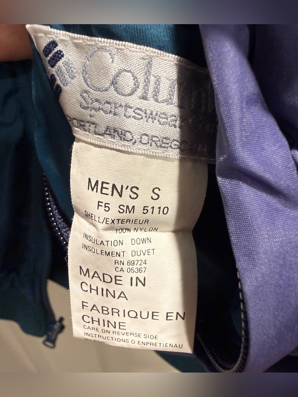 VTG 90s Columbia Reversible Down Puffer Jacket Men's Small Teal Purple - Picture 7 of 12